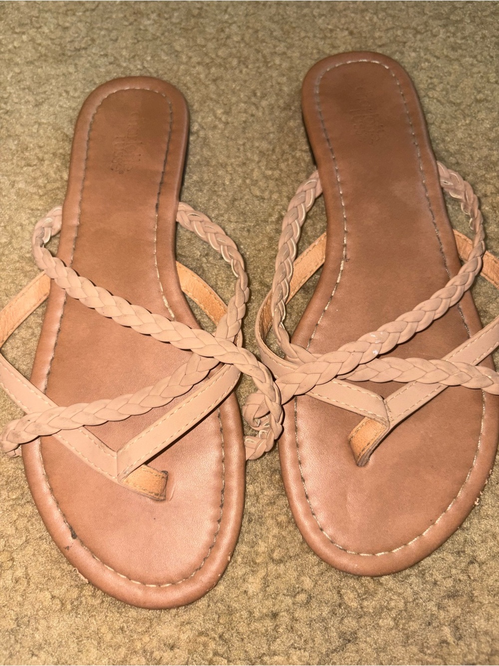 Vintage Y2K Charlotte Russe Sandals Size 7 Braided Tan Flats